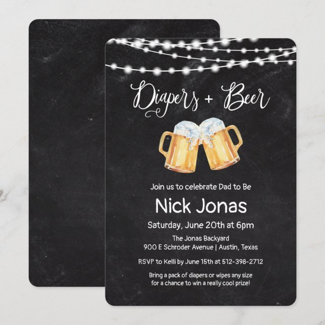 Diapers and Beer Chalkboard Invitation (Front/Back)