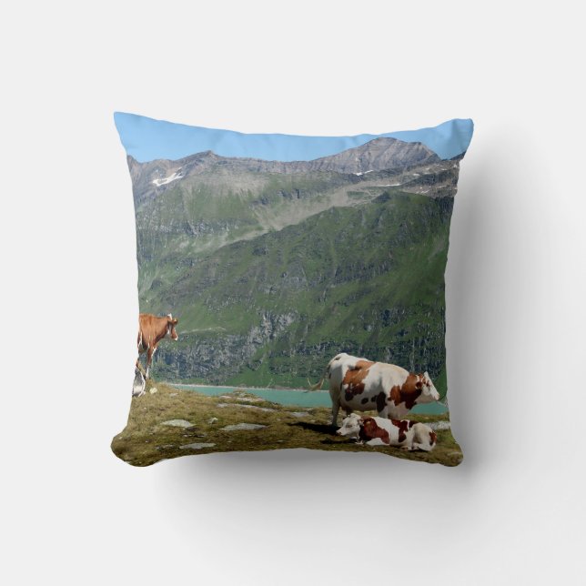 Diary Cows In The Mountains Throw Pillow (Front)