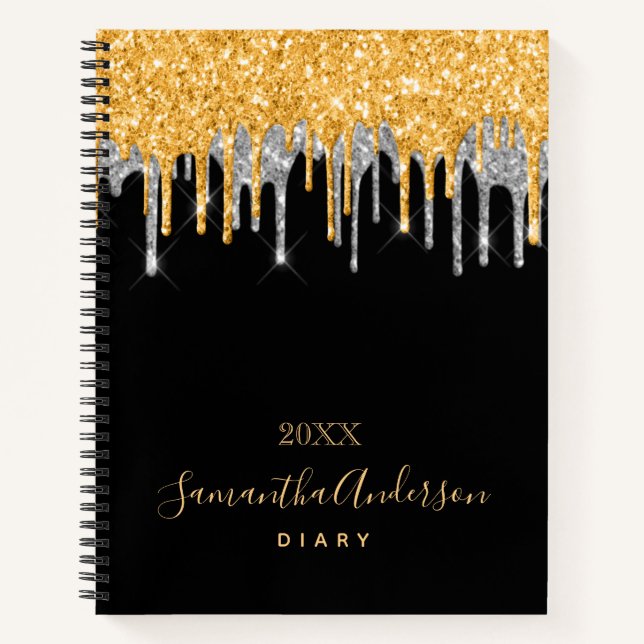 Diary glitter monogram black gold silver year notebook (Front)