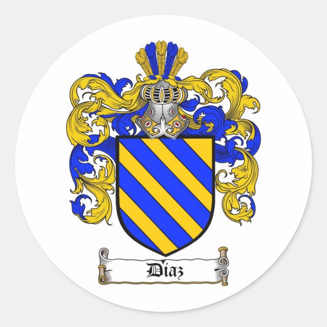 DIAZ FAMILY CREST -  DIAZ COAT OF ARMS CLASSIC ROUND STICKER (Front)