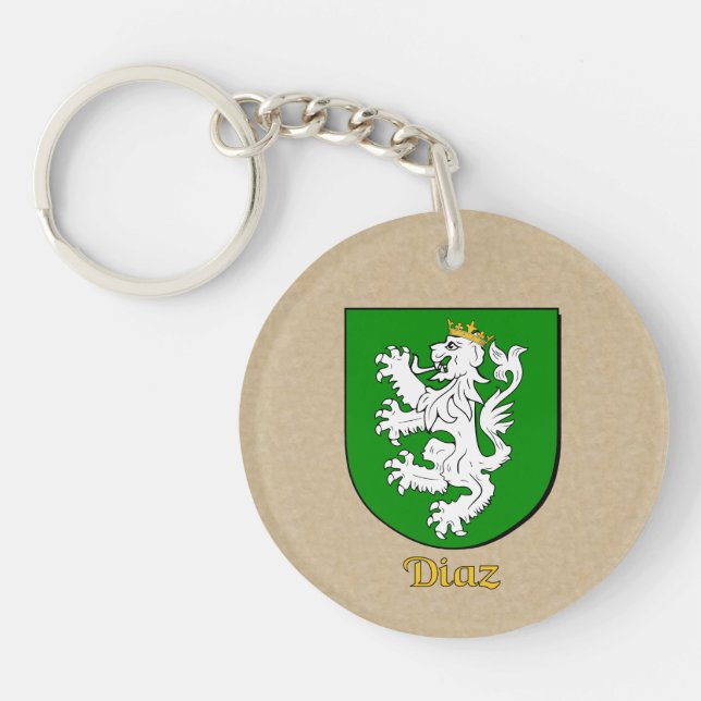 Diaz Historical Shield with Flag of Mexico Keychain (Front)