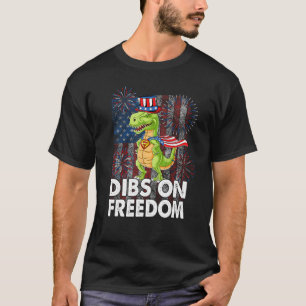 Dibs on Freedom Dinosaur 4th of July US Flag Firec T-Shirt