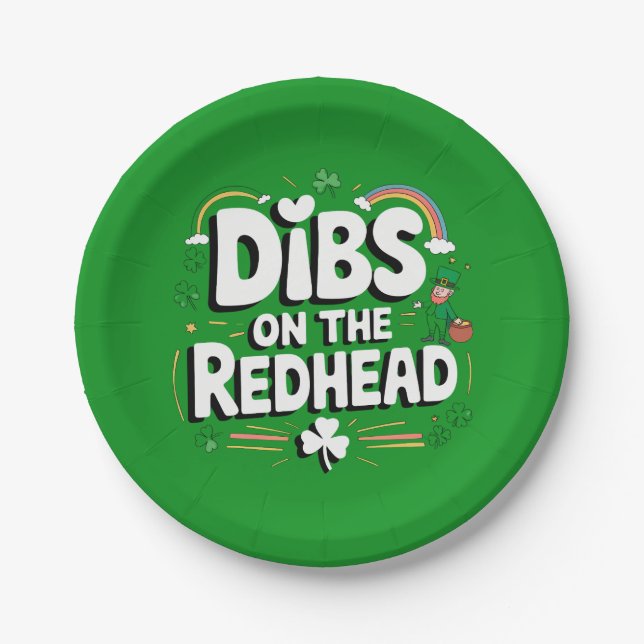 Dibs On The Redhead Funny St Patrick's Day Paper Plate (Front)