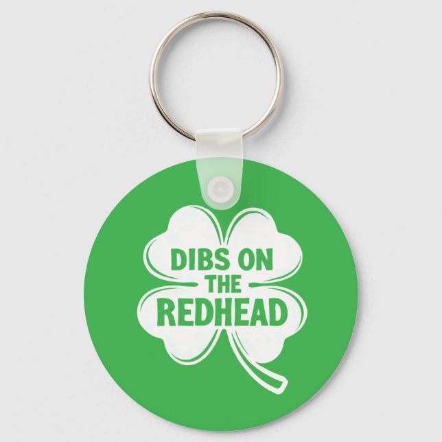 Dibs On The Redhead White St. Patrick's Day Keychain (Back)