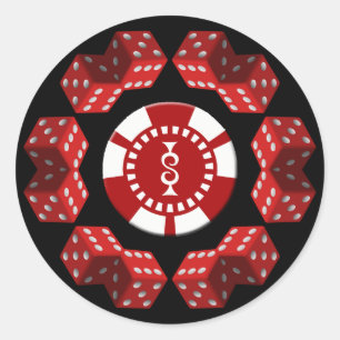DICE AND POKER CHIP CLASSIC ROUND STICKER