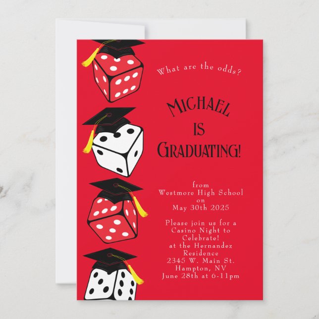 Dice Casino Gambling Graduation Party Invitation (Devant)