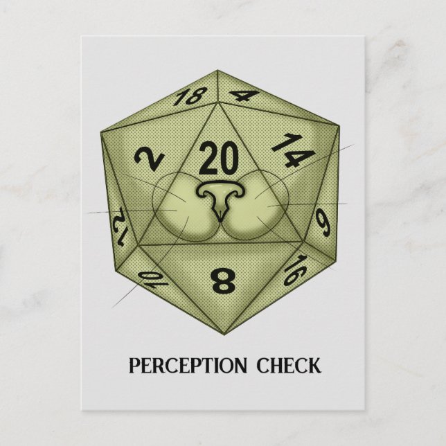 Dice. Cat. D20. Perception Check Postcard (Front)