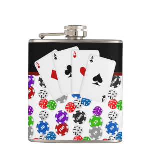 Dice Chips and Aces Poker Hip Flask
