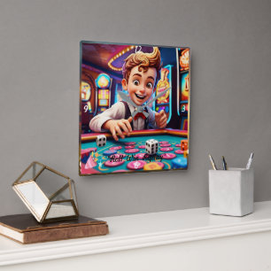 "Dice Roll Revolution" Square Wall Clock