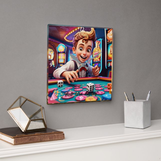 "Dice Roll Revolution" Square Wall Clock (Office)