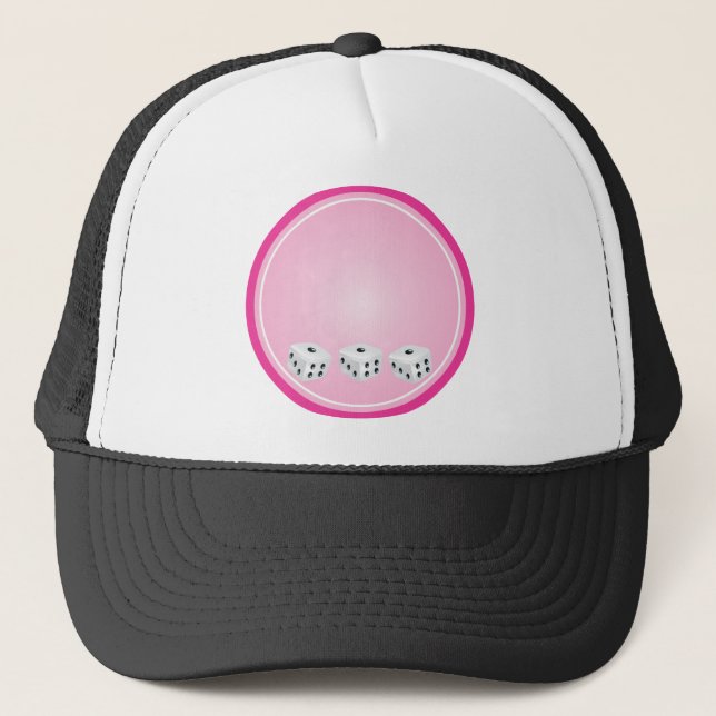 dice with pink circle customizable trucker hat (Front)