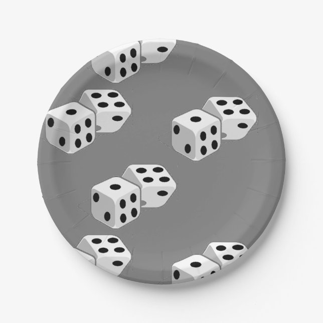 Dices on grey pattern paper plate (Front)