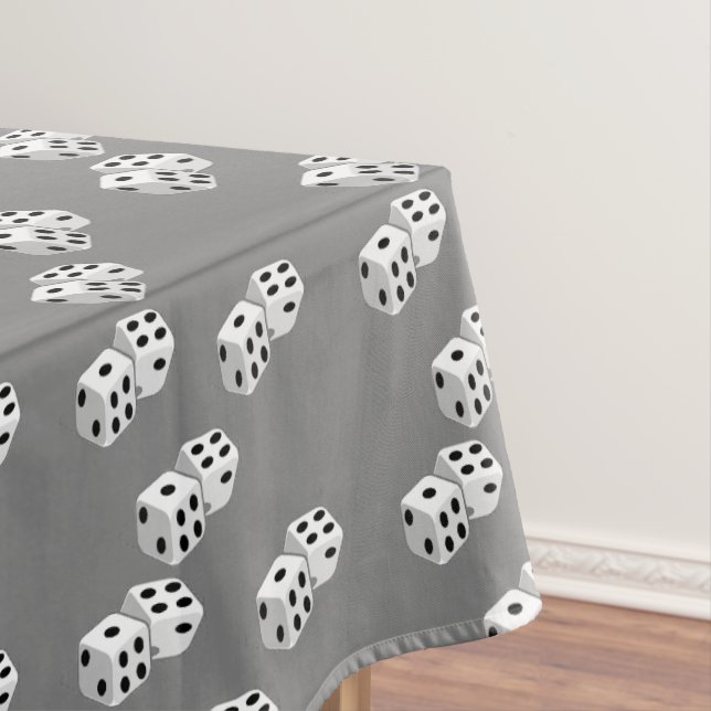 Dices on grey pattern tablecloth (In Situ)