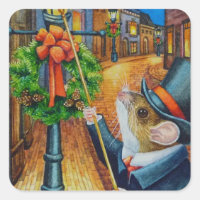 Dickens Christmas Lamplighter Mouse Watercolor Art