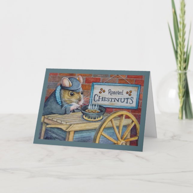 Dickens Christmas Mouse Roasting Chestnuts Art Card (Front)