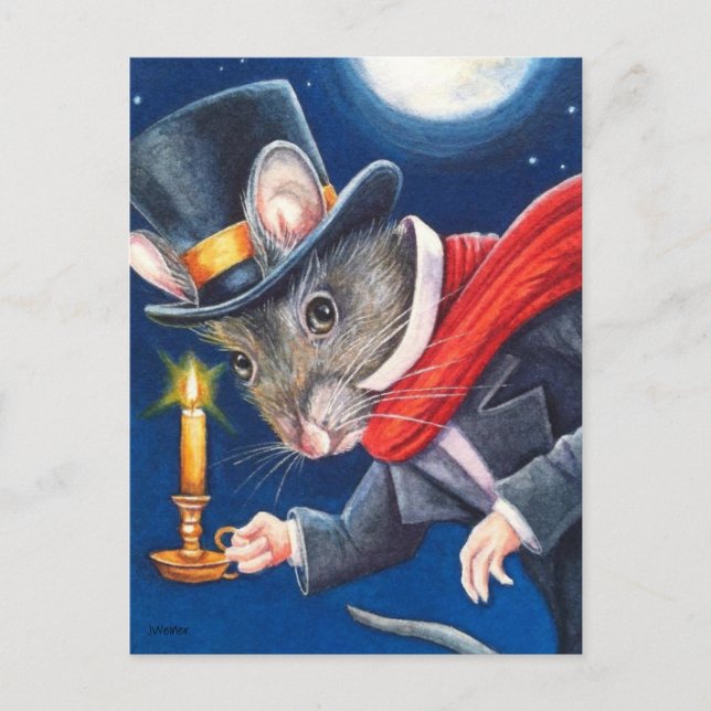 Dickens Christmas Scrooge Mouse Watercolor Art Postcard (Front)