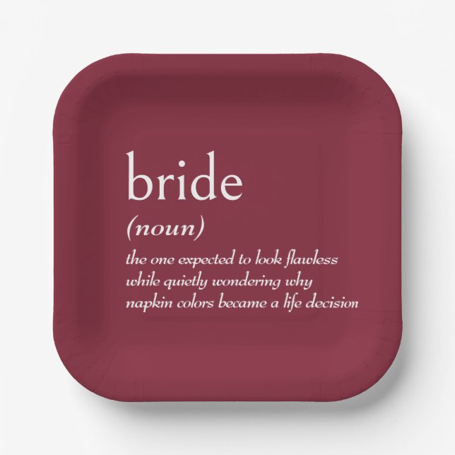 Dictionary Definition for BRIDE Paper Plate (Front)
