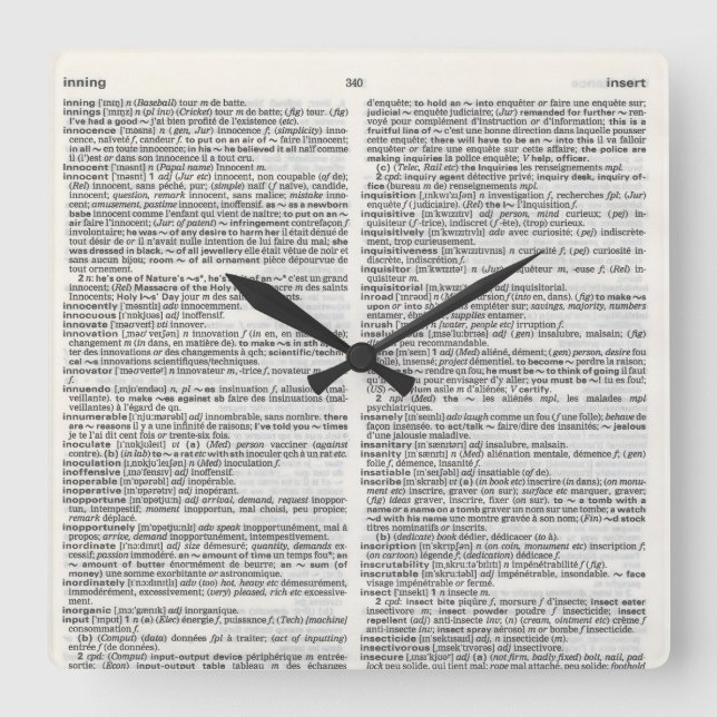 Dictionary page art square wall clock (Front)