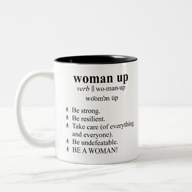 Dictionary Style Definition "Woman Up" Mug (Left)