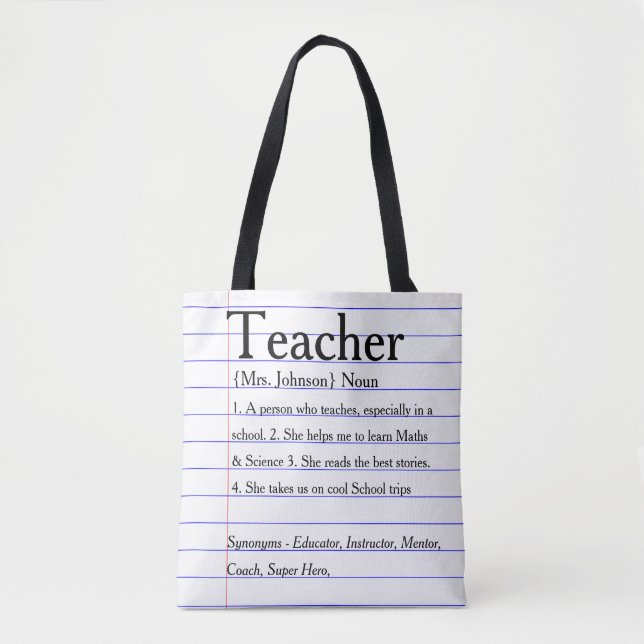 Dictionary teacher tote bag. Reasons you love (Front)