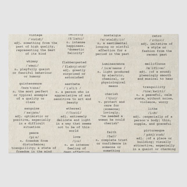 Dictionary Typewriter Words Antique Paper (Front)