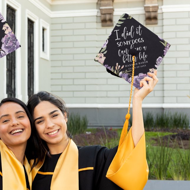 Did it for my Dogs | Floral Wreath Custom Monogram Graduation Cap Topper (Creator Uploaded)