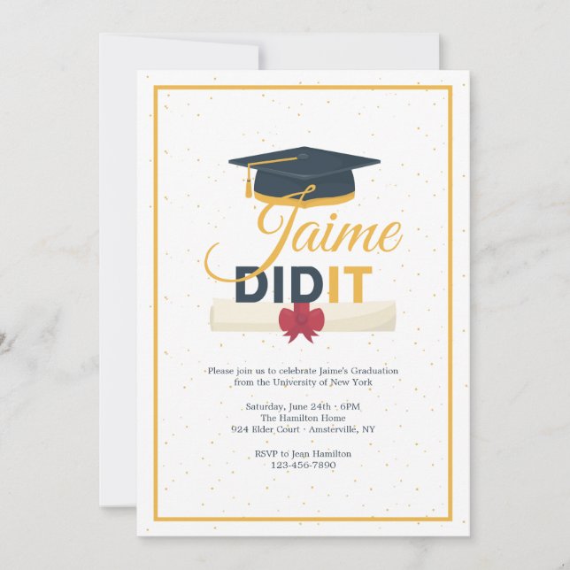Did It Graduation Party Invitation (Front)