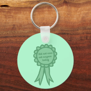 Did Not Cuss Out Teal Silly Award Ribbon Keychain