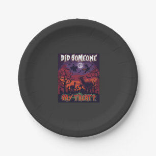 Did Someone Say Treat Halloween Alpaca Witch Moon  Paper Plate