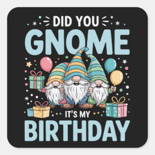 Did You Gnome It's My Birthday Gnomies Party Gnome Square Sticker