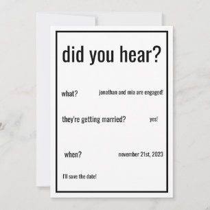 did you hear? custom add details minimal wedding invitation