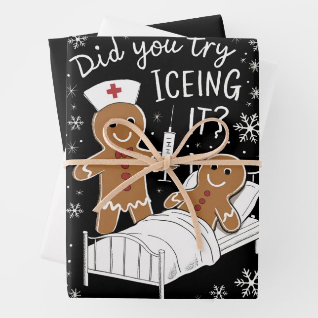 Did You Try Icing It School Nurse Christmas Cookie Wrapping Paper Sheet (In situ)