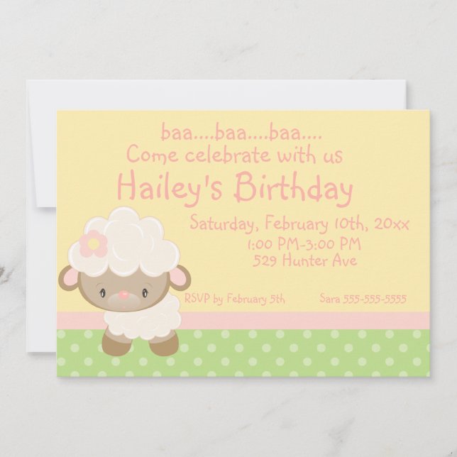Diddles Farm Lamb Birthday Invitation (Front)