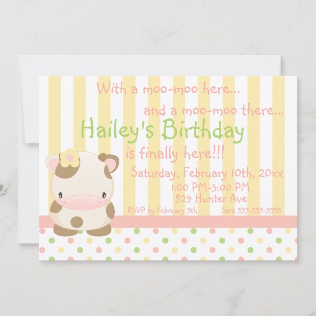 Diddles Farm Moo-Cow Birthday Invitation (Front)