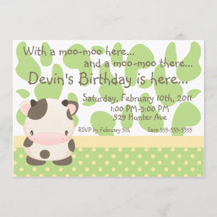 Diddles Farm Moo-Cow Green Birthday Invitation