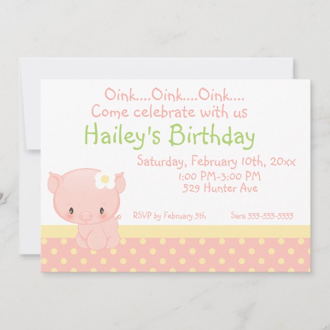 Diddles Farm Pig Birthday Invitation (Front)