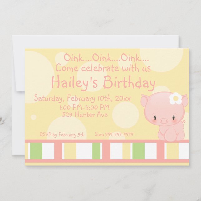 Diddles Farm Pig Birthday Invitation 2 (Front)