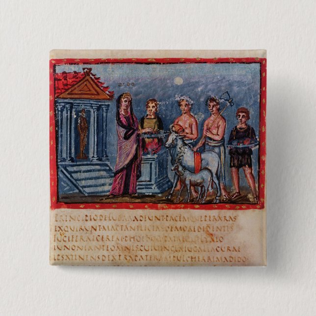Dido making a sacrifice, from Vergilius Vaticanus 2 Inch Square Button (Front)
