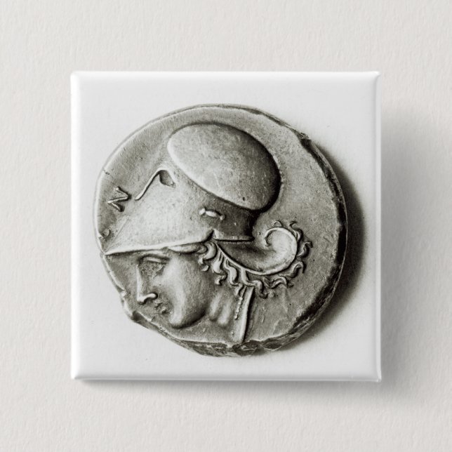 Didrachma of Heracles: obverse depicting Athena 2 Inch Square Button (Front)