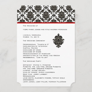 Die Cut Black Damask Red Trim Wedding Program