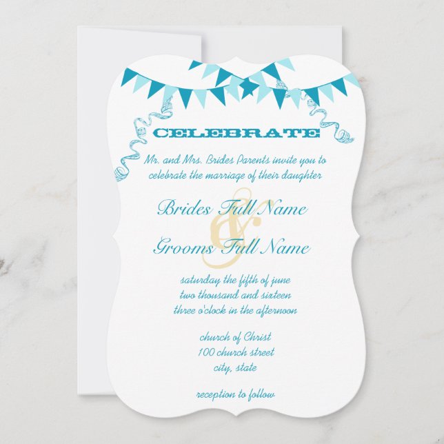 Die Cut Blue Bunting Pennant Invitations de mariag (Devant)