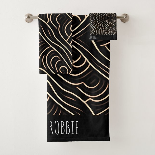 Die cuts Stylized Wood Monochrom Modern Pattern Bath Towel Set (Insitu)