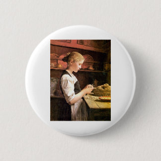 Die kleine Kartoffelschälerin Girl Peeling Potatos 2 Inch Round Button