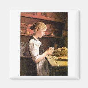 Die kleine Kartoffelschälerin Girl Peeling Potatos Magnet