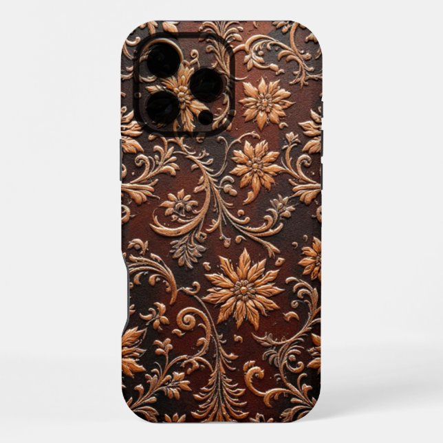 Die-pressed floral embossed leather design iPhone case (Back)