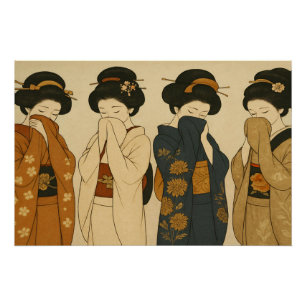 Die Vier Schüchternen Geishas - Japan Schönheiten Poster