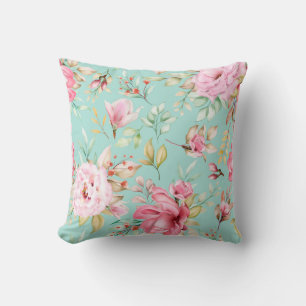 Die Watercolour Floral Blue Rose Seamless  Throw Pillow