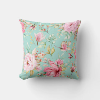 Die Watercolour Floral Blue Rose Seamless  Throw Pillow