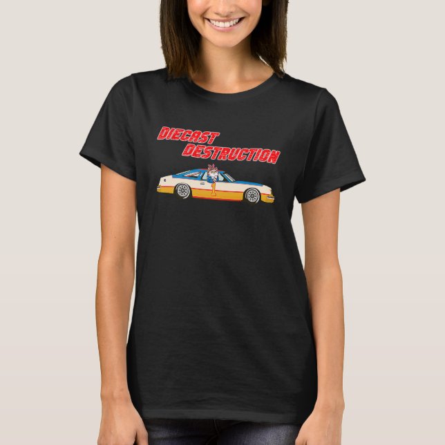 Diecast Destruction  Cat In Cool Racing Sports Car T-Shirt (Front)