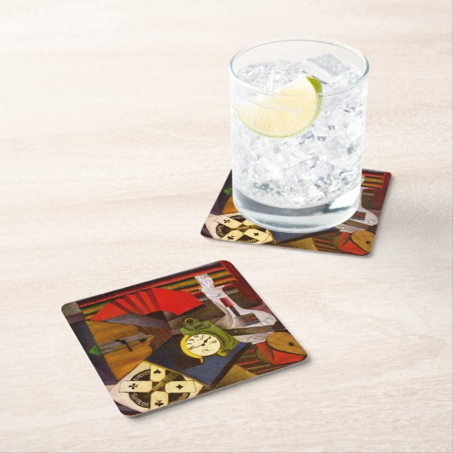 Diego Rivera The Alarm Clock Surrealism Art Square Paper Coaster (Insitu)